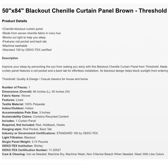 Threshold Chenille Clay Brown Curtain Panel - Picture 5 of 6